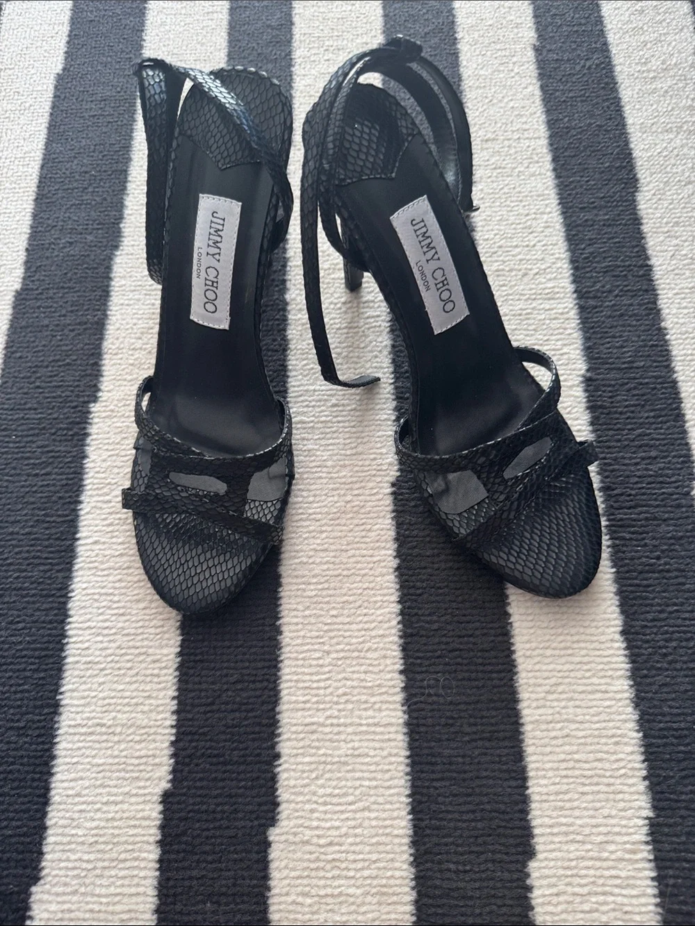 Jimmy Choo Leo 100 Black Candy Strappy Stiletto Sandals